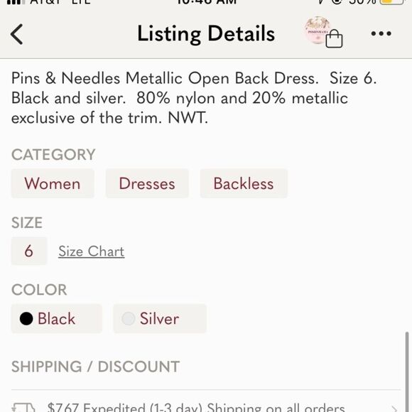 Size 6 Pins & Needles Metallic Open Back Dress NWT - Picture 8 of 8